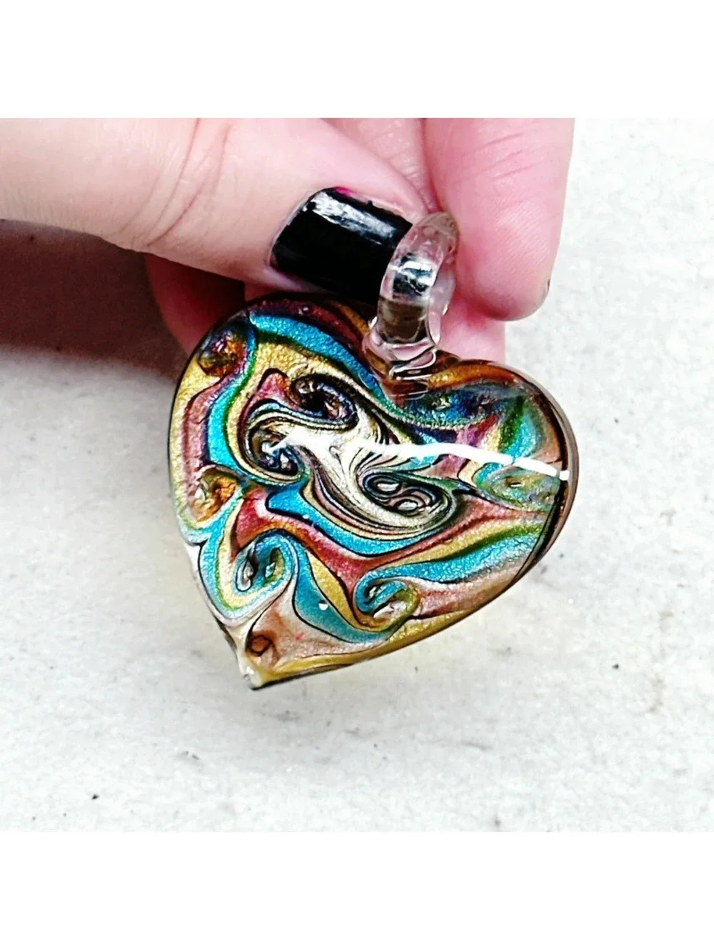 3018u. Bronze Heart Art Glass Pendant
